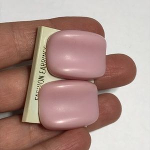 Vintage NOS Baby Pink Frosted Rectangle Curved Costume Earrings 80's 90's
